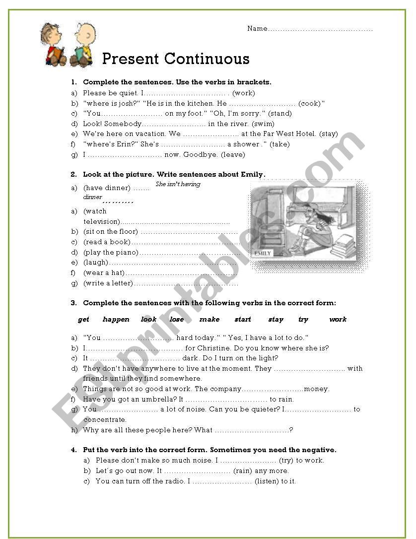 PRESENT CONTINUOUS worksheet