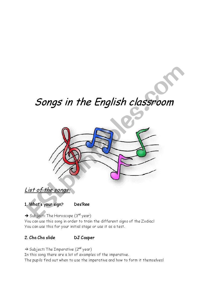 Songs worksheets worksheet