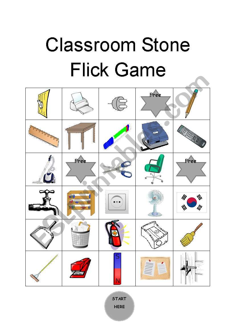 Classroom objects flick the stone game