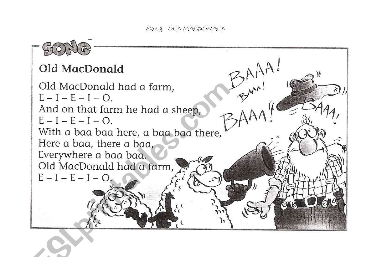 SONG OLD MACDONALD worksheet