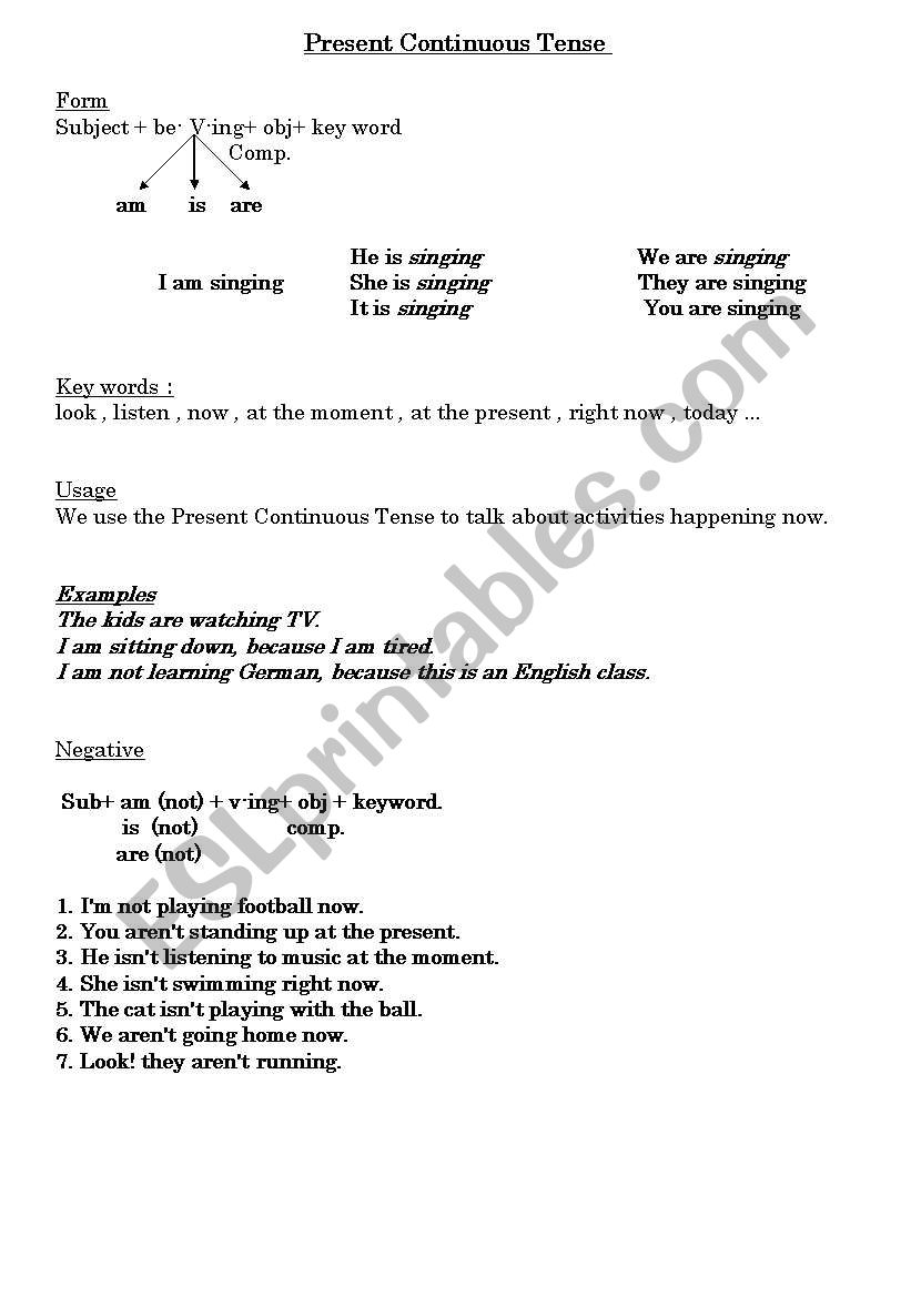 present continuous worksheet