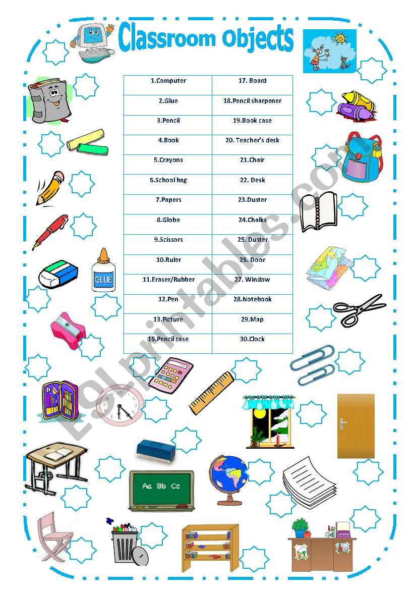 Classroom objects worksheet