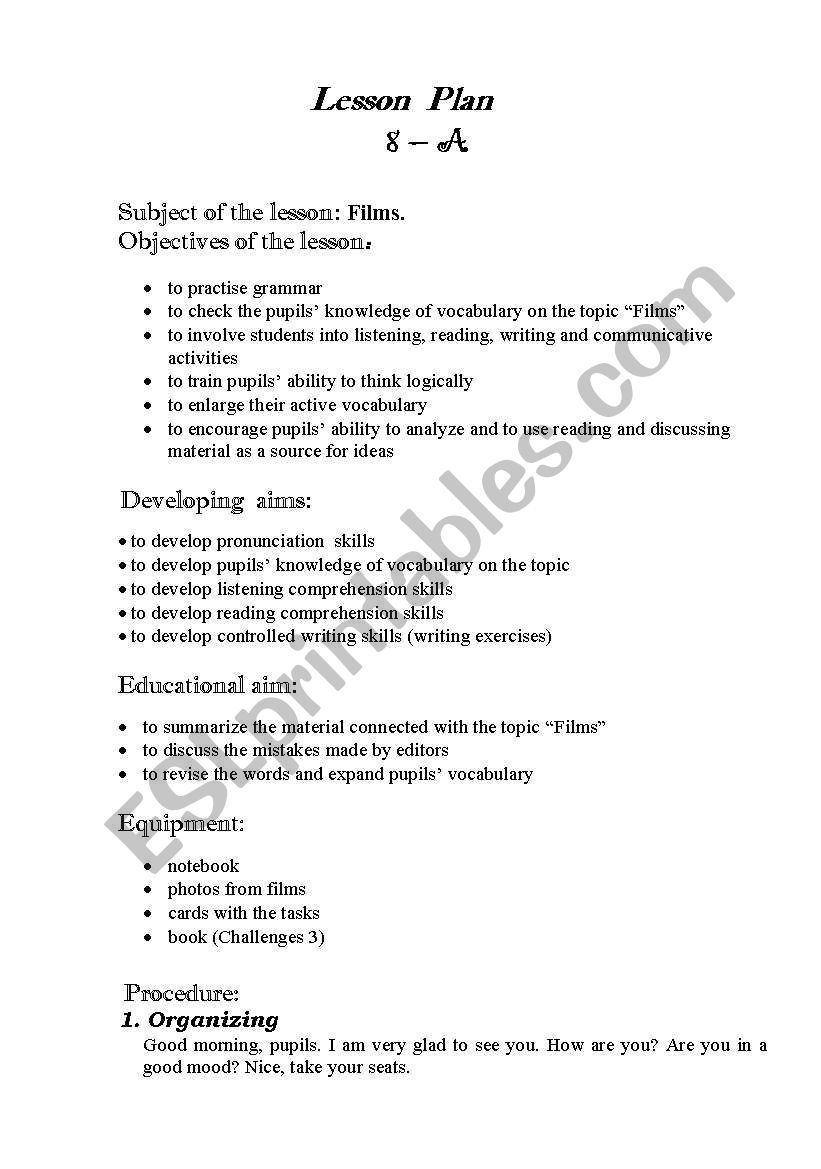 Films worksheet