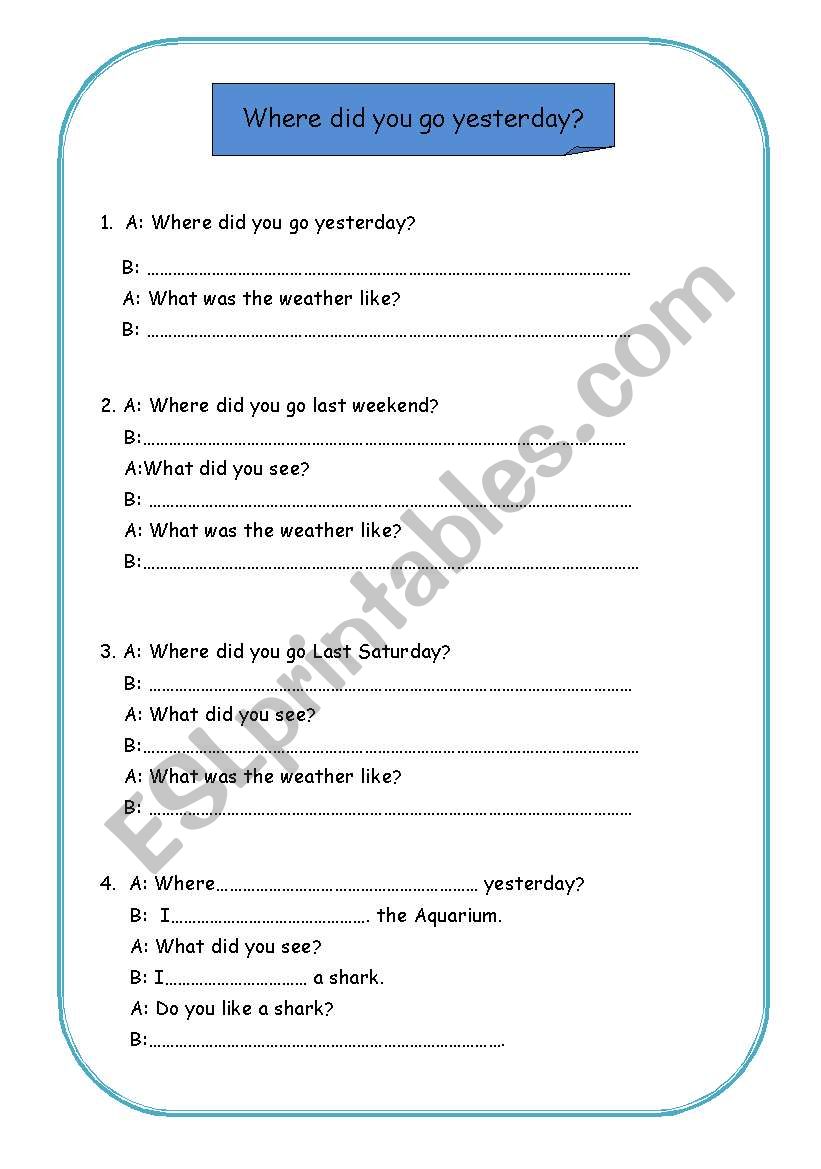 Where did you go ? worksheet