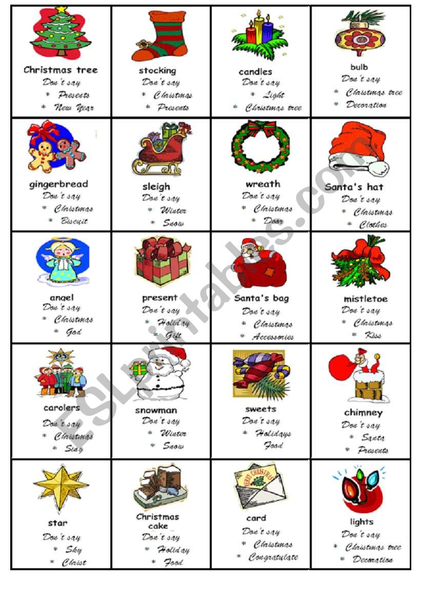 Taboo game Christmas worksheet