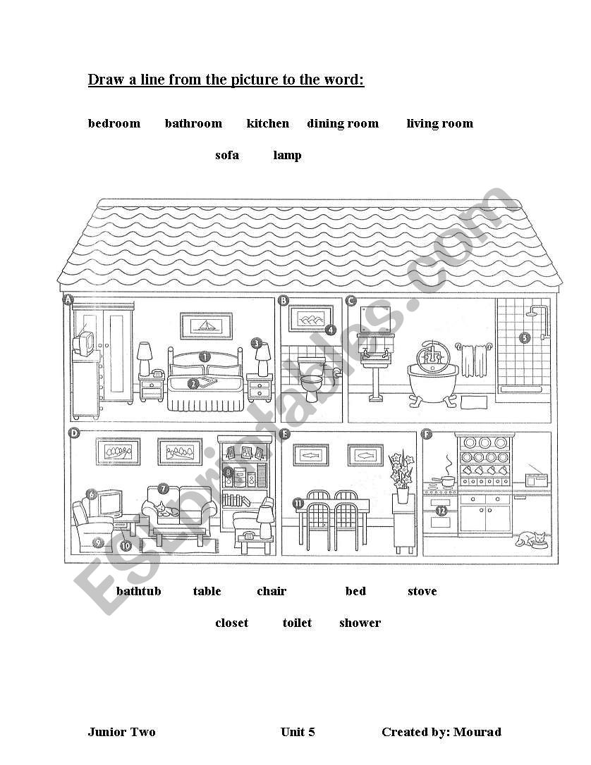Rooms and furniture worksheet