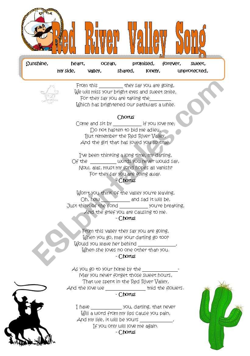 Red River Valley Song worksheet