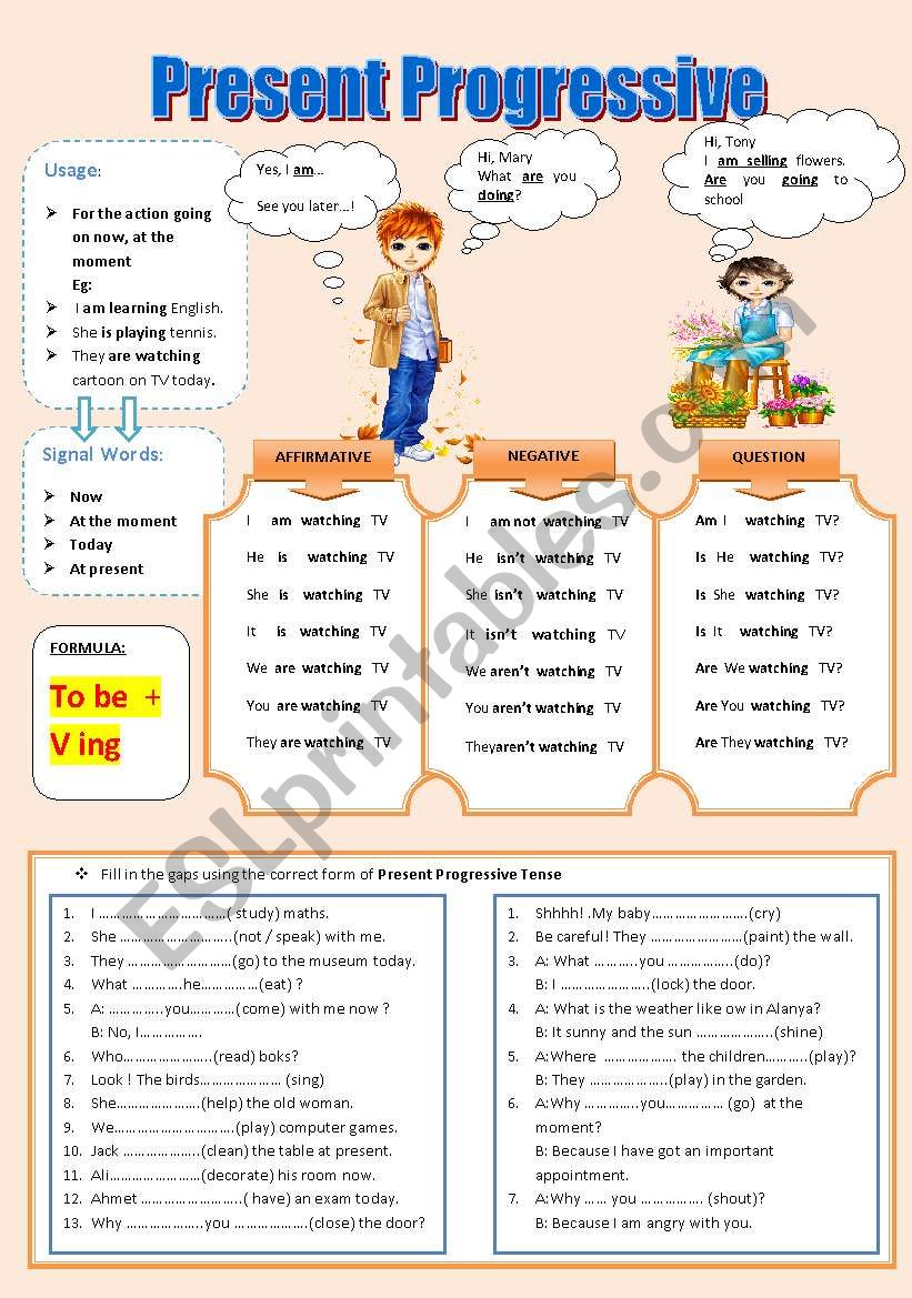 Present Tense Vs Present Progressive Worksheet