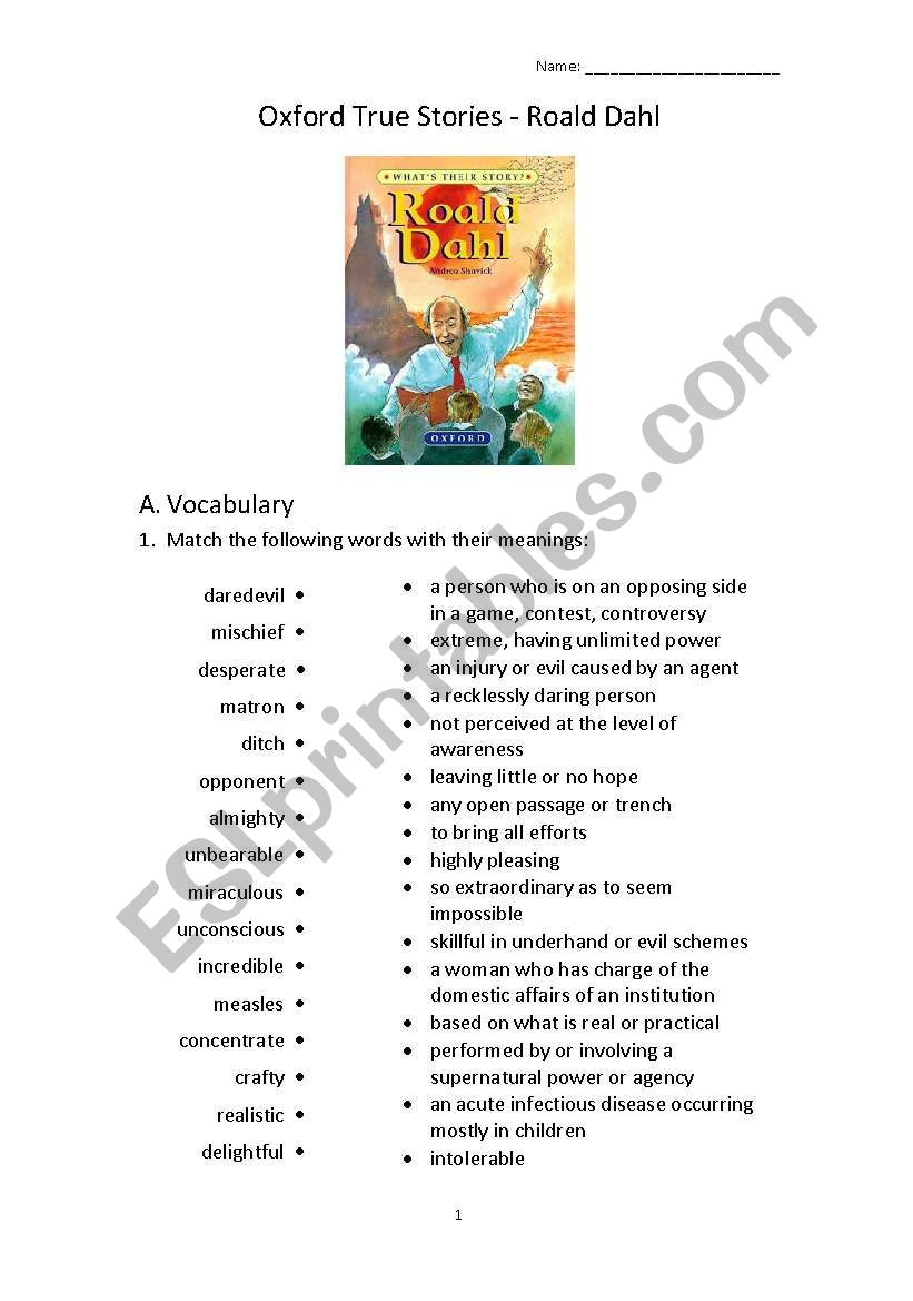 Comprehension exercise on Oxford True Stories - Roald Dahl