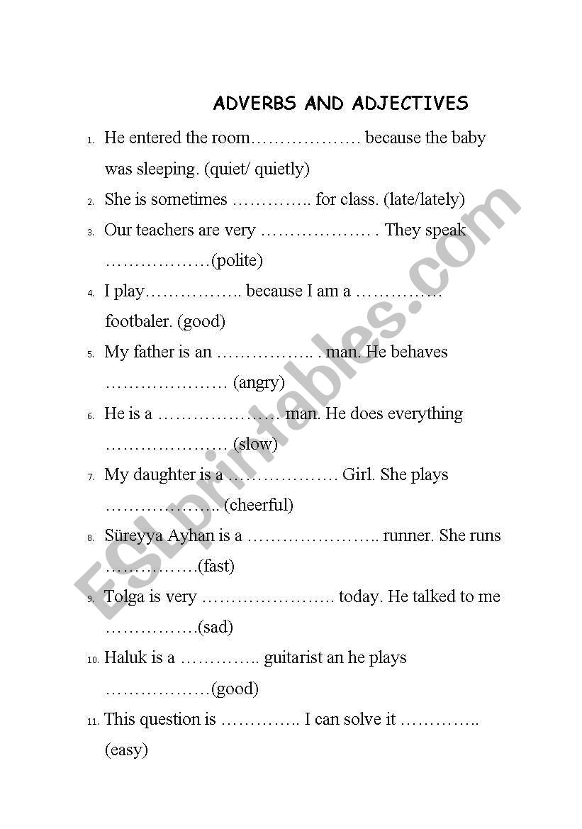 adjective  and adverbs  worksheet