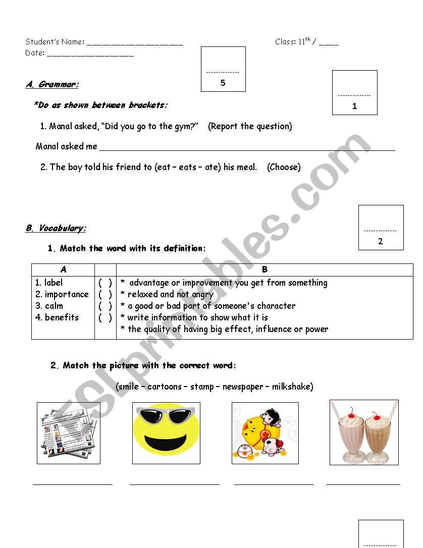 a quiz  worksheet