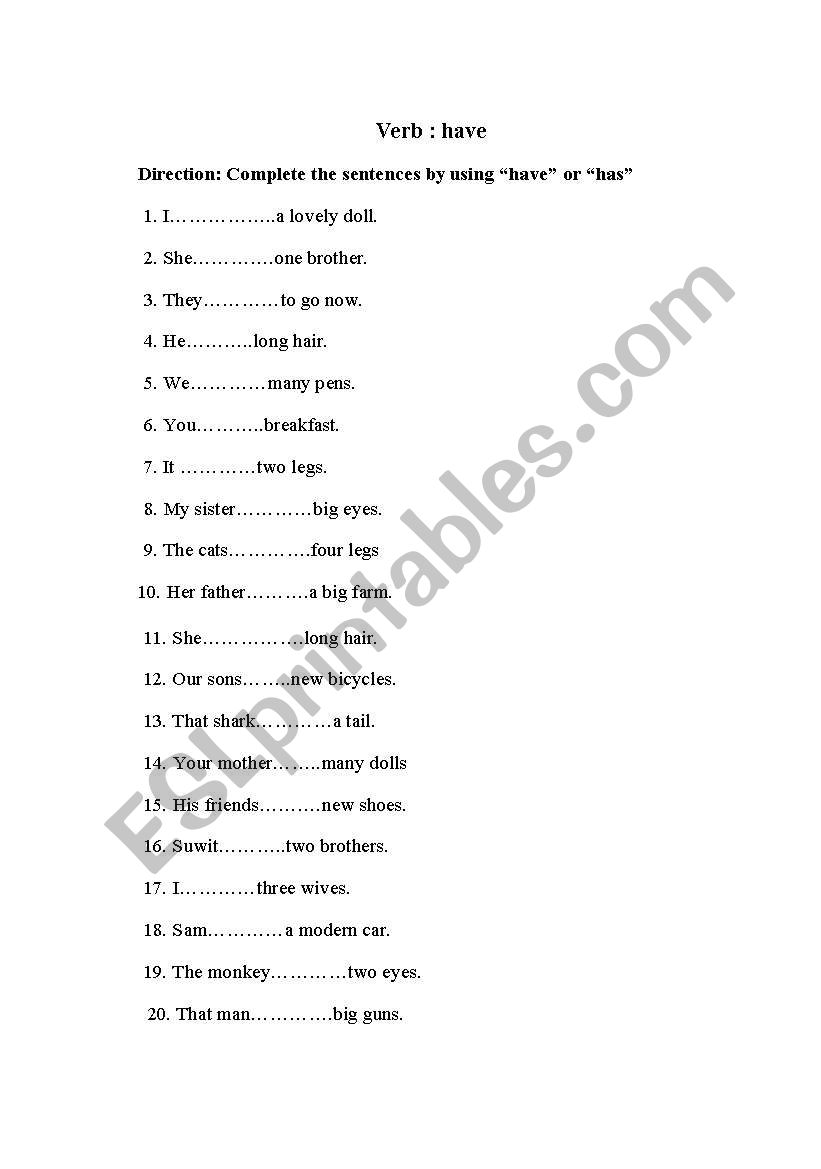 verb to have worksheet