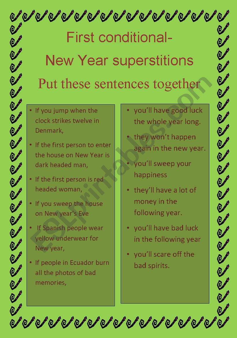 First conditional sentences- New Year superstitions