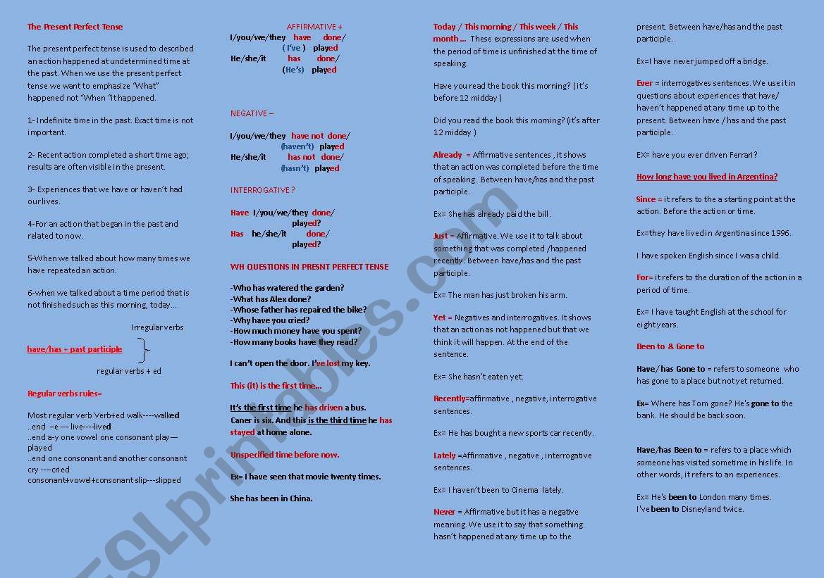 The present perfect tense worksheet