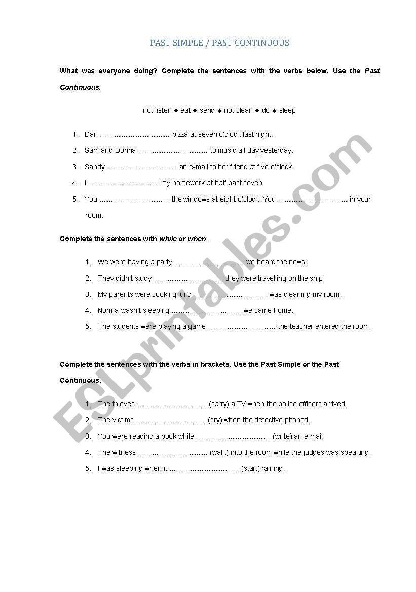 PAST SIMPLE AND CONTINUOUS worksheet