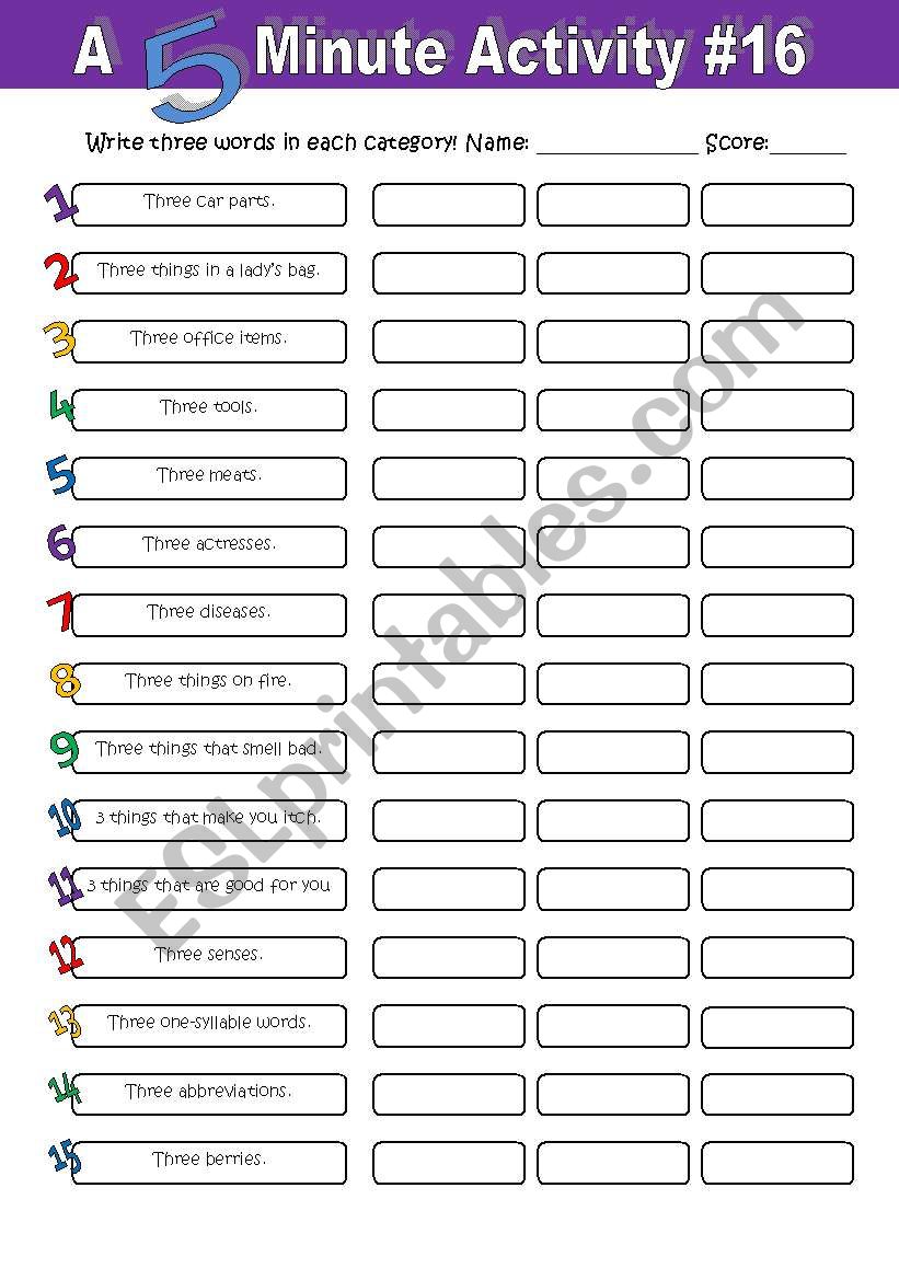 A 5 Minute Activity #16 worksheet