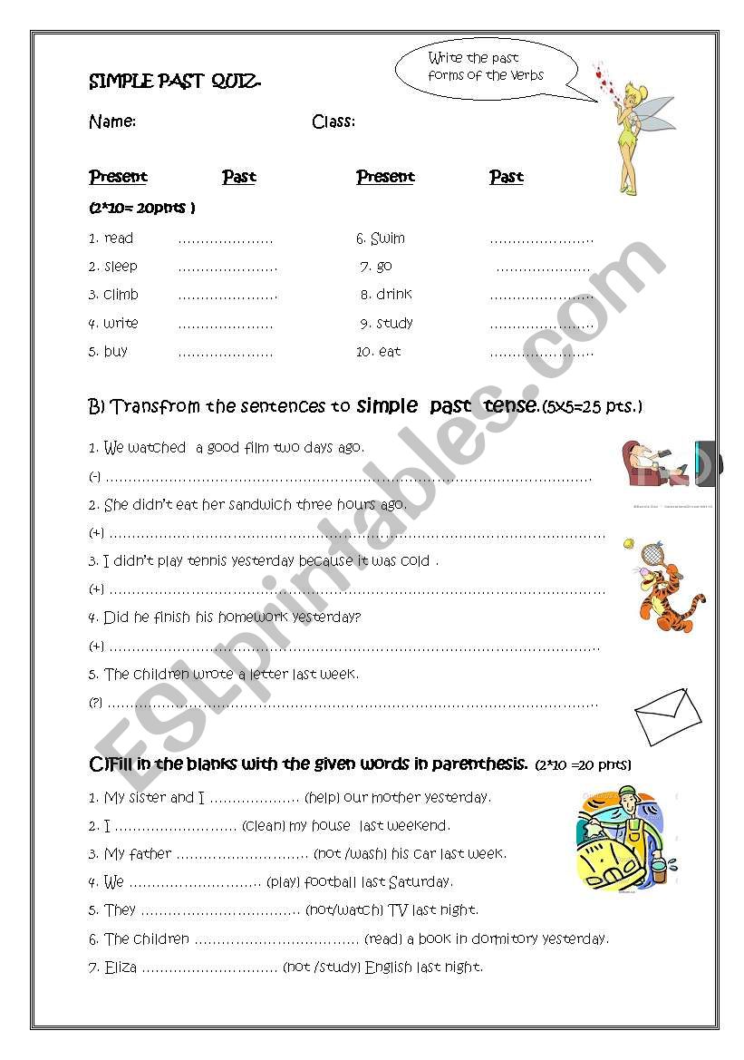 simple past tense quiz worksheet