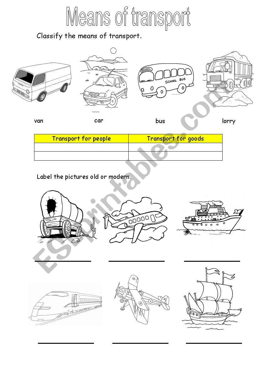 Means of transport worksheet