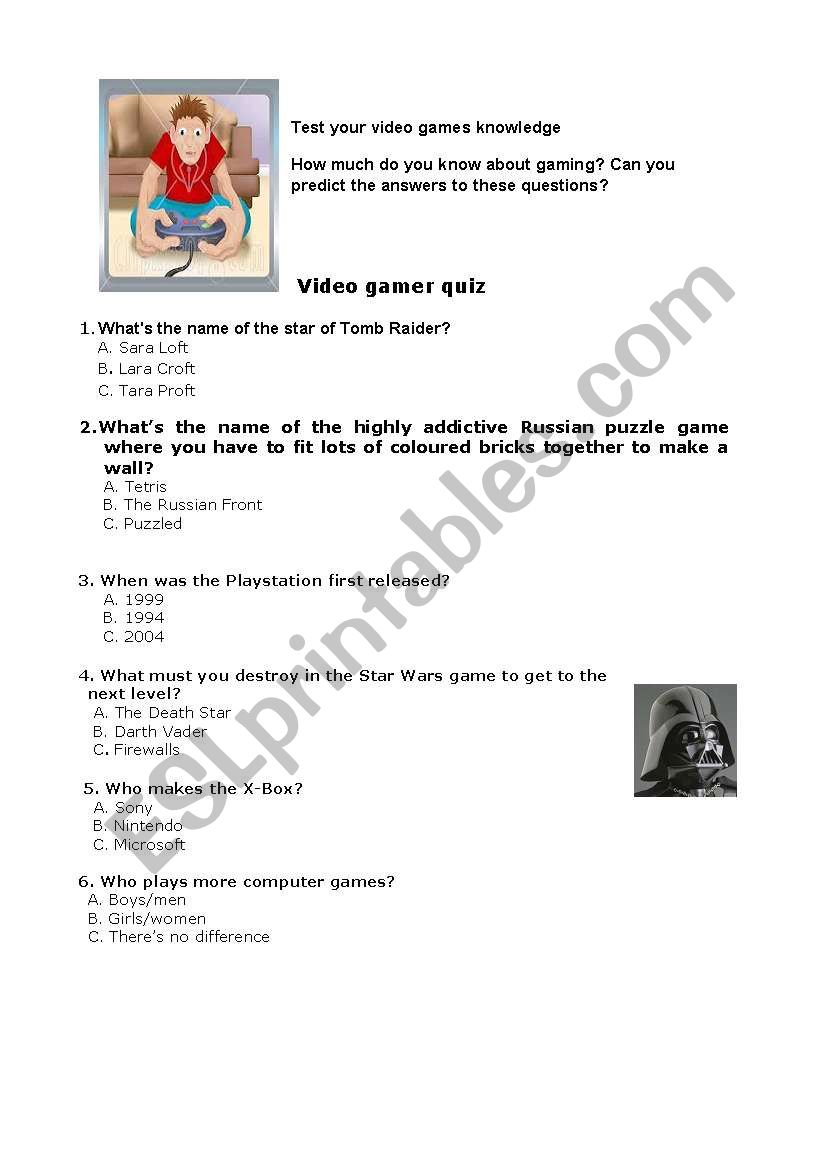 video games - quiz worksheet