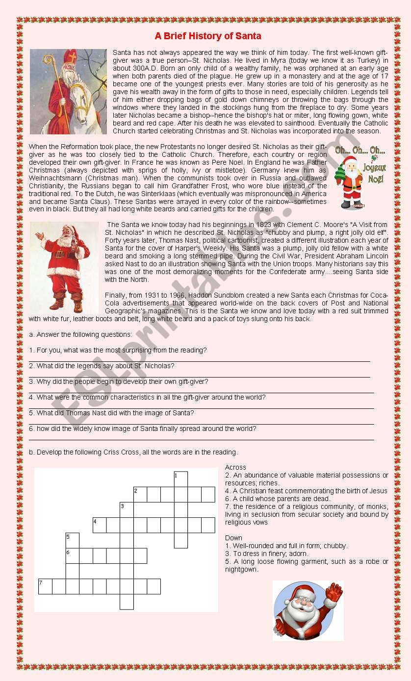 A Brief History of  Santa worksheet