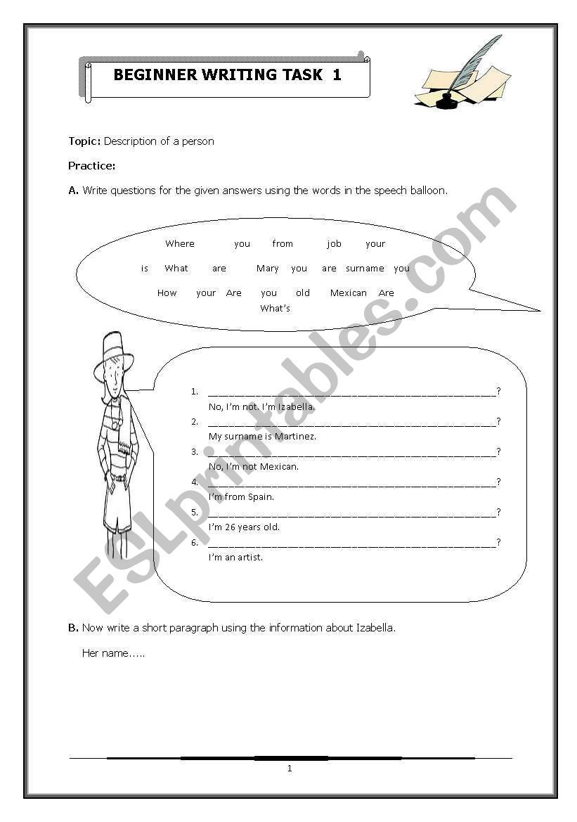 Description of a person worksheet