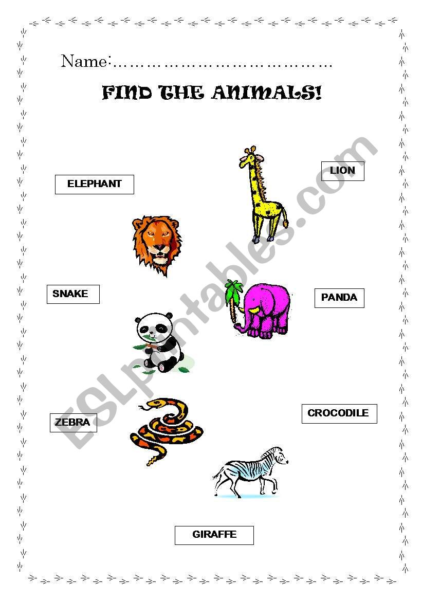 FIND THE ANIMALS 1 worksheet