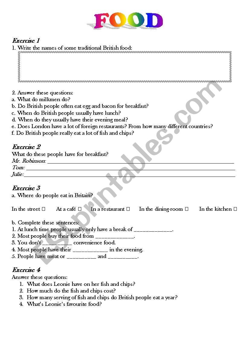 Food in Great Britain worksheet