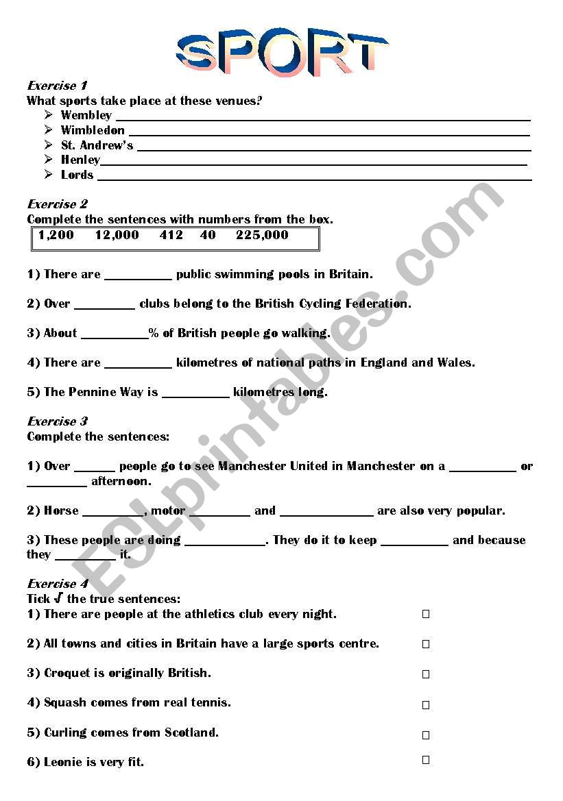 Sport in Great Britain worksheet