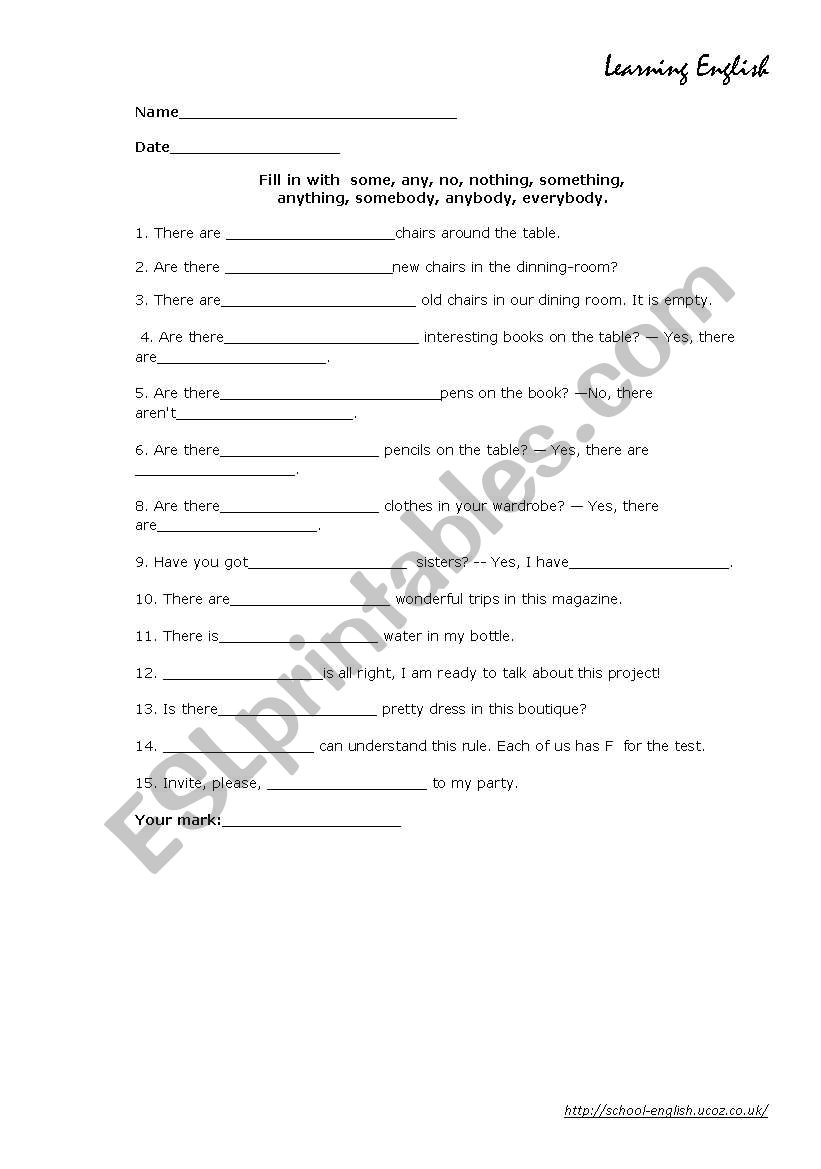 Some,any,no worksheet