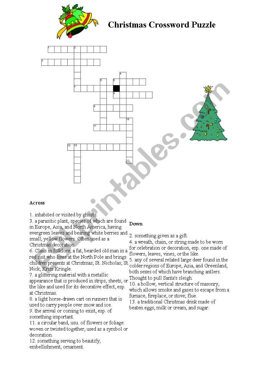English Worksheets Christmas Crossword Puzzle