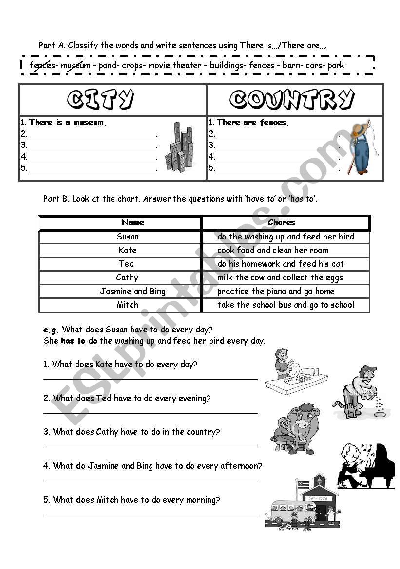 city and country worksheet