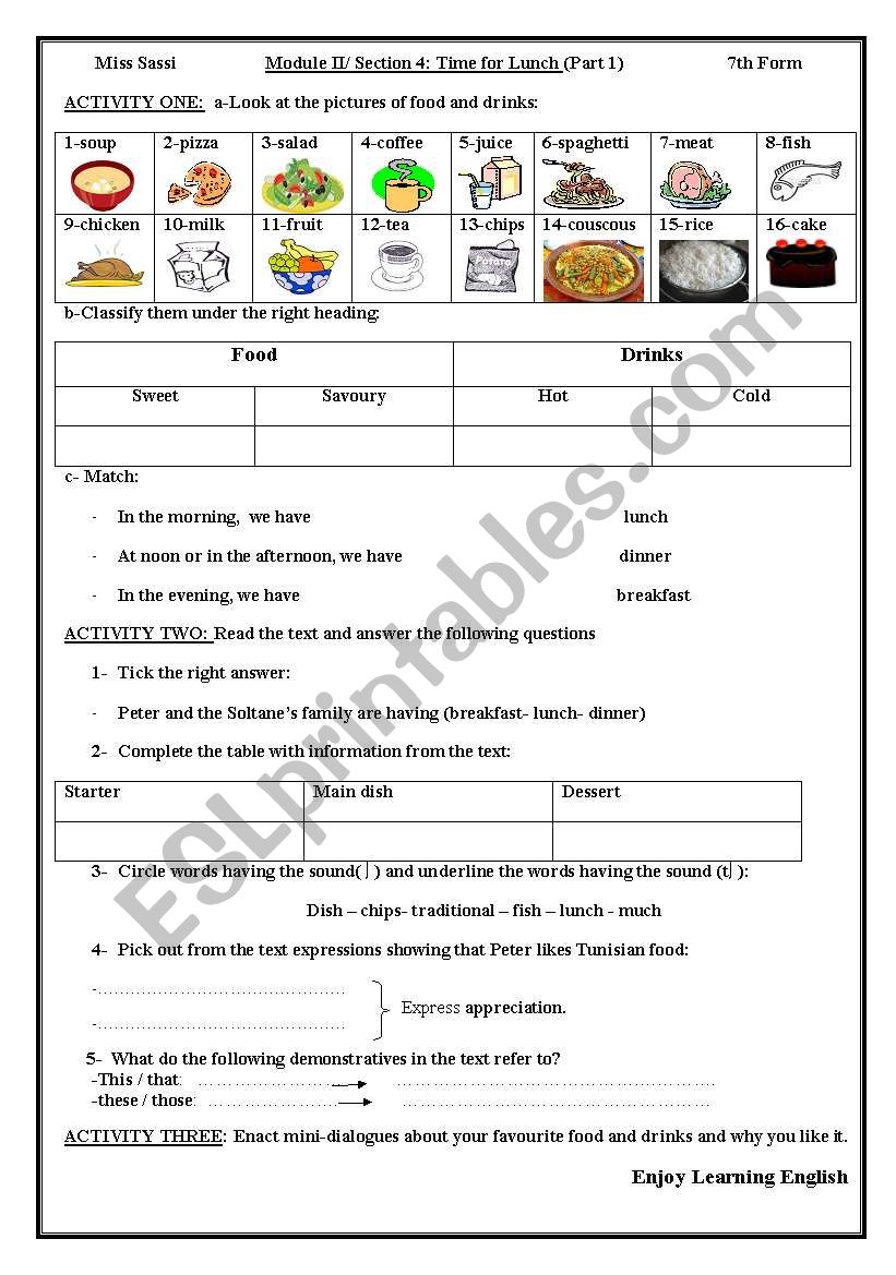 Time for Lunch worksheet