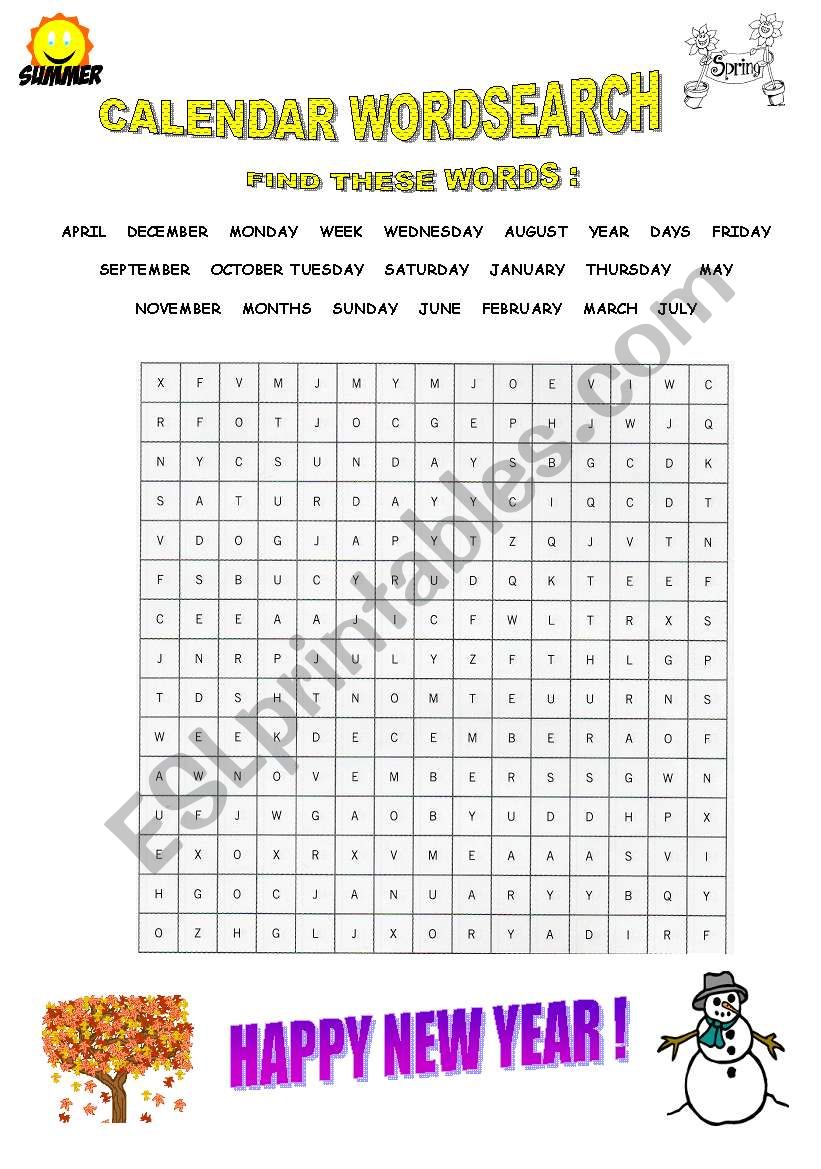 CALENDAR CROSSWORDS worksheet