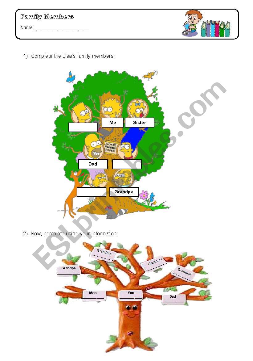 Family Members worksheet