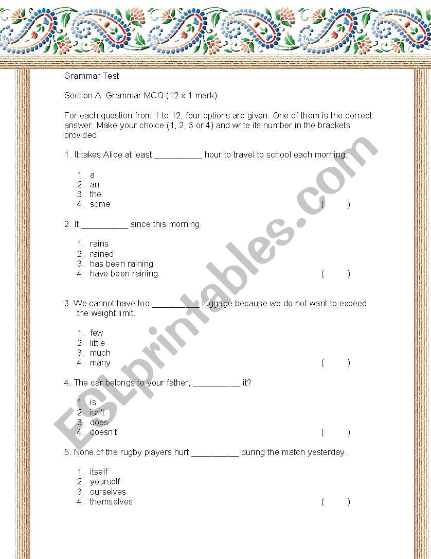 Grammar Test worksheet