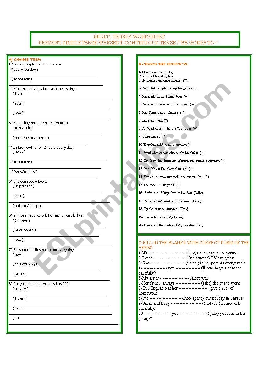 mixed tenses  worksheet
