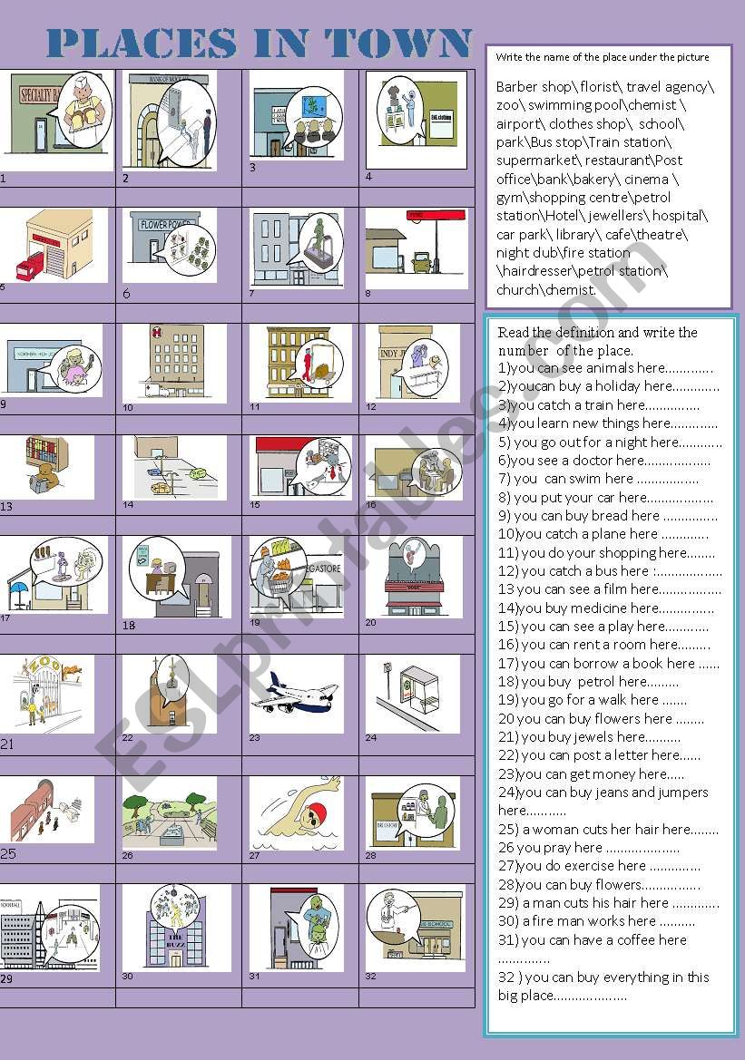 places in town worksheet