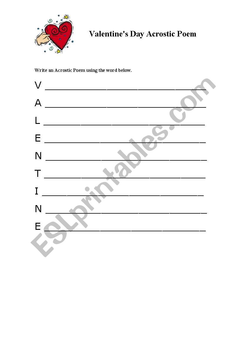 Valentines Day Acrostic Poem worksheet