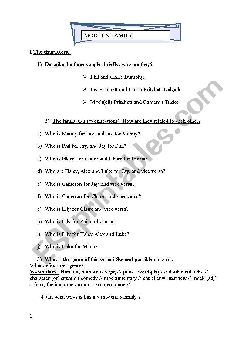 modern family episode one worksheet