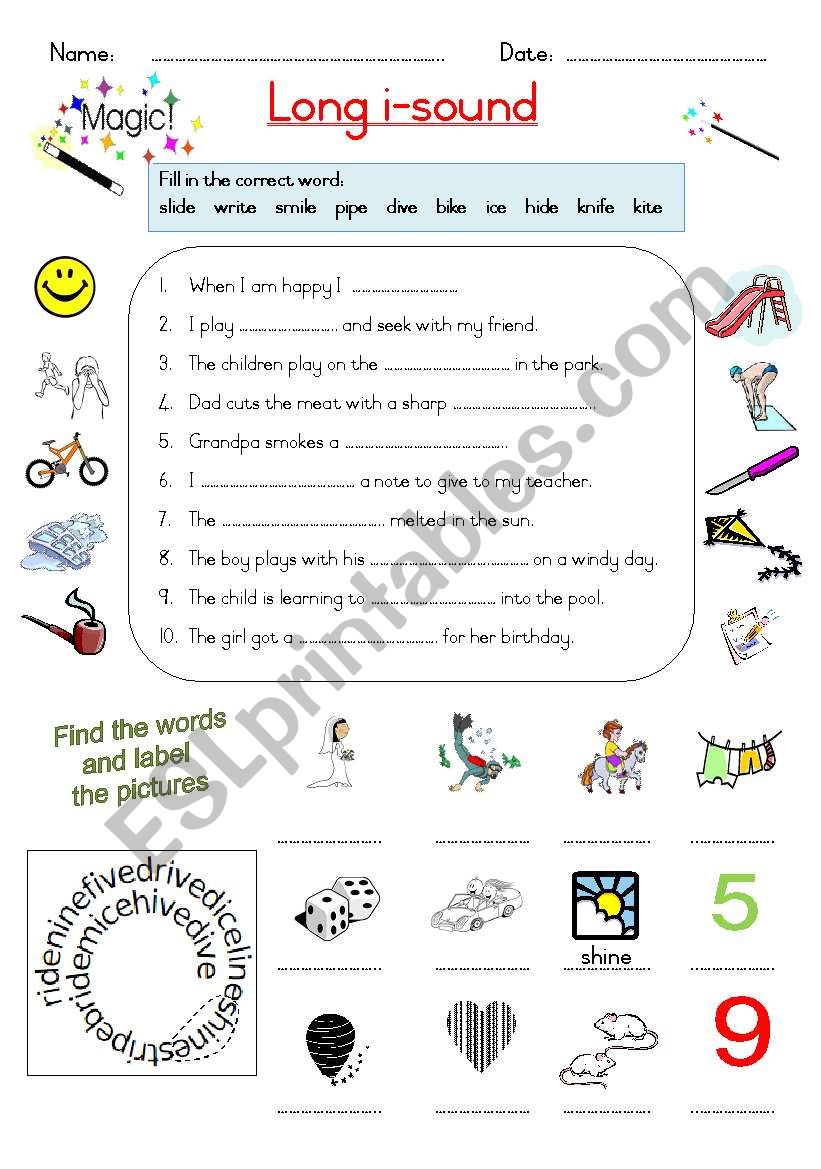 Magic -e -- Long i sound - ESL worksheet by Joeyb22 With Regard To Long A Sound Words Worksheet