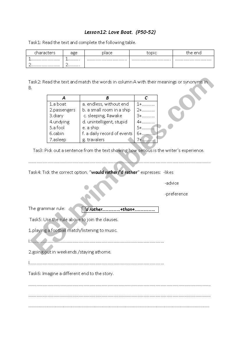 a worksheet for lesson 12, level1.