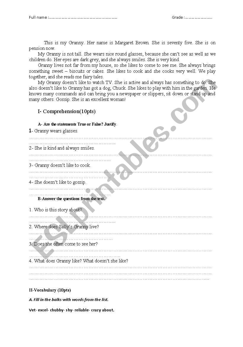 Reading comprehesion worksheet