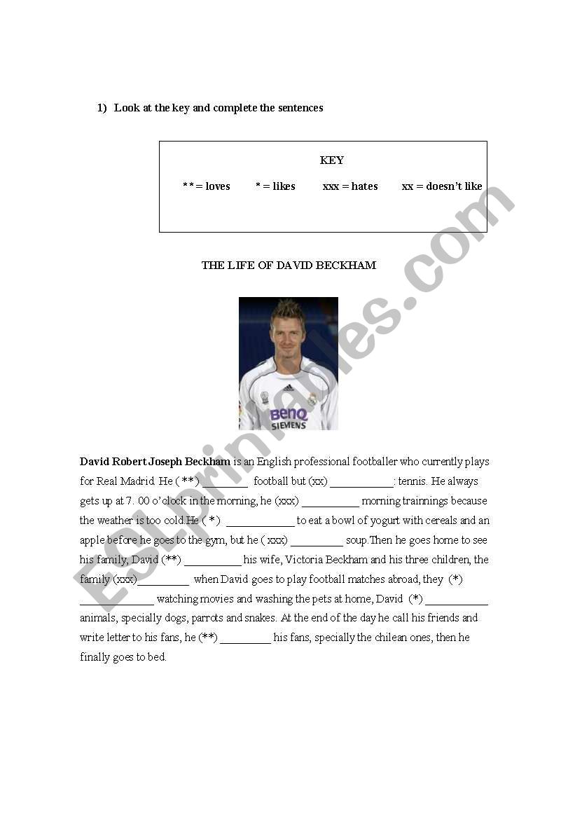 David Beckham worksheet