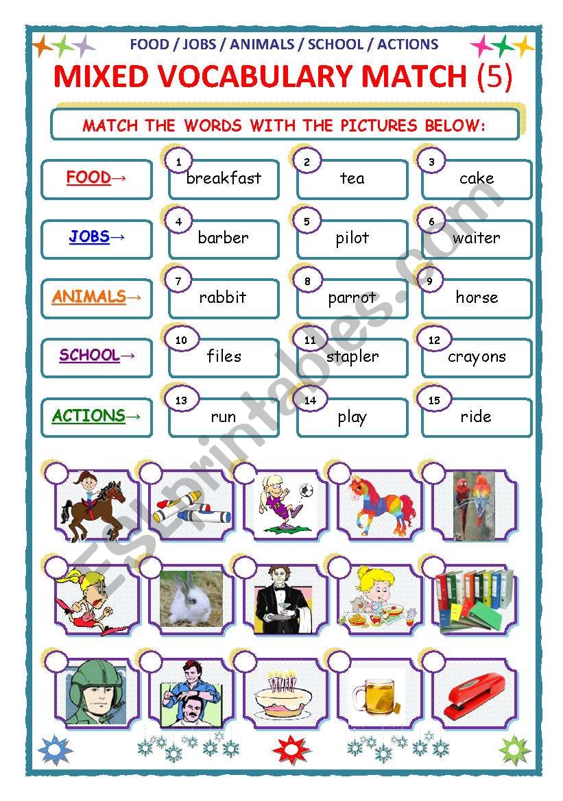 MIXED VOCABULARY - MATCH - Part 5