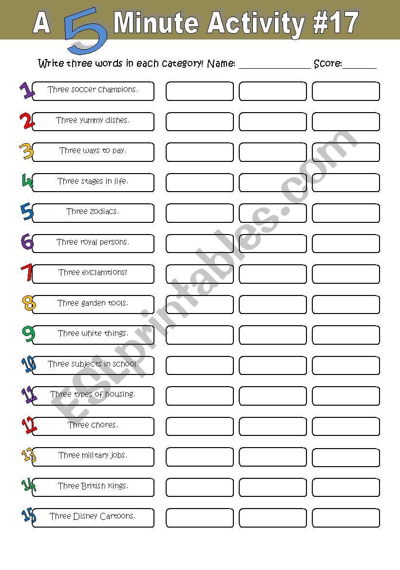 A 5 Minute Activity #17 worksheet