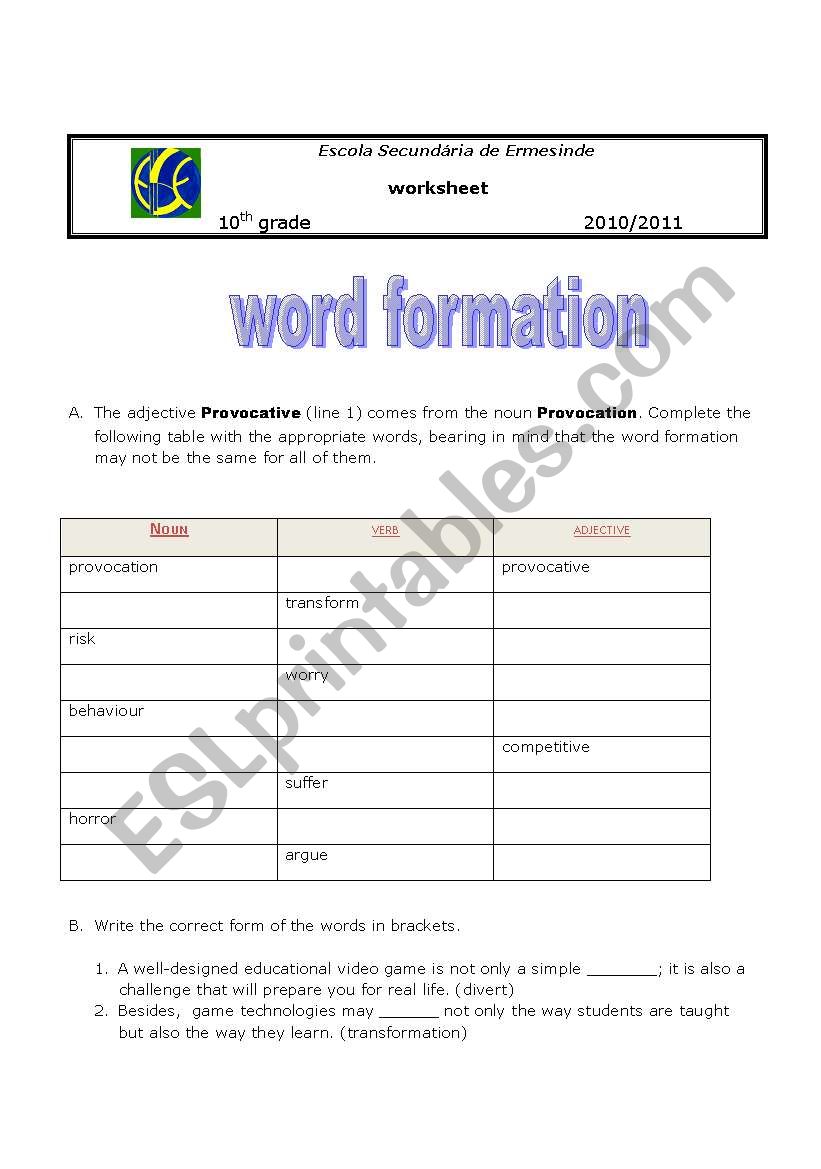 word formation worksheet