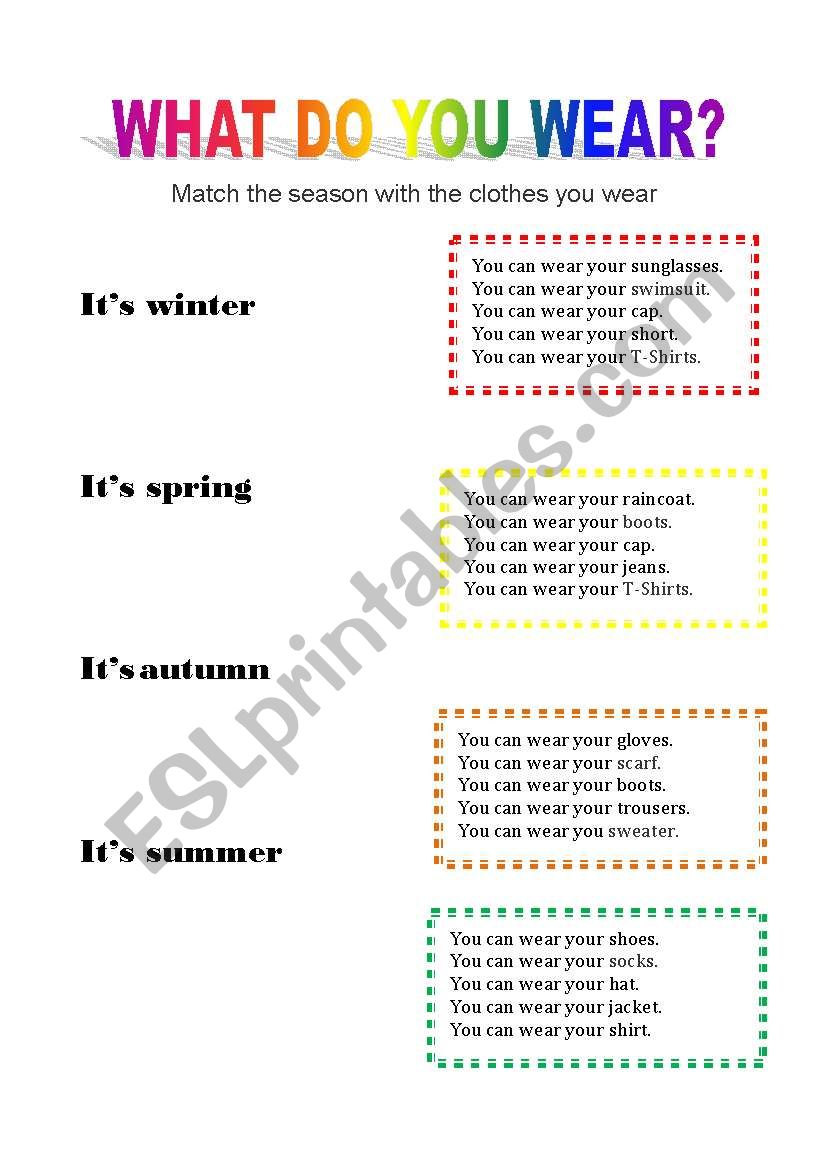 Seasons and clothes worksheet