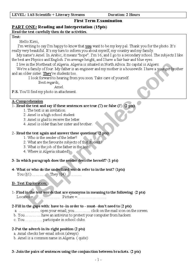 Intercultural Exchanges Exam worksheet