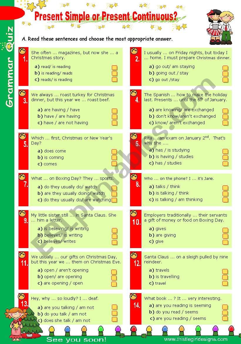 Grammar Quiz Set (1)  -  Simple Present or Present Continuous?
