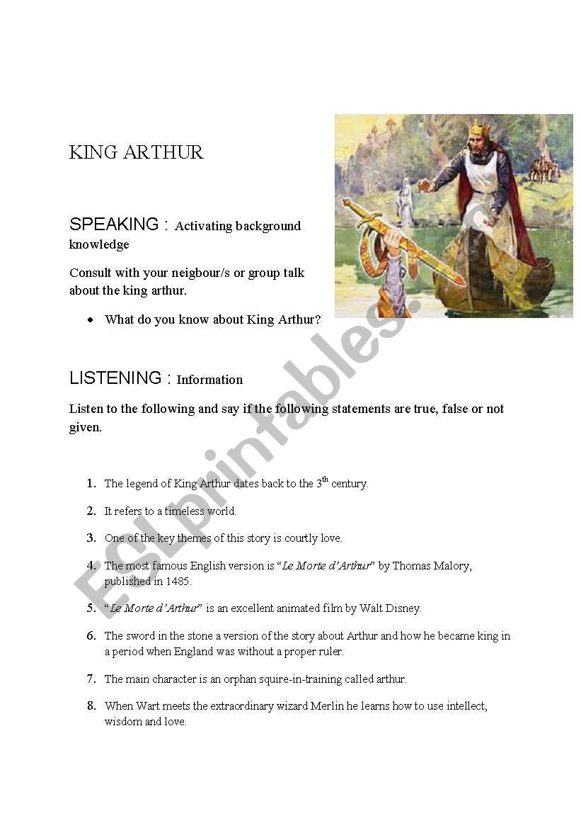 KING ARTHUR worksheet